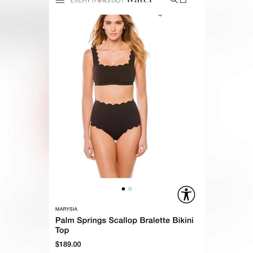 Marysia Swim Black Scalloped Bikini Top ONLY Size small like new